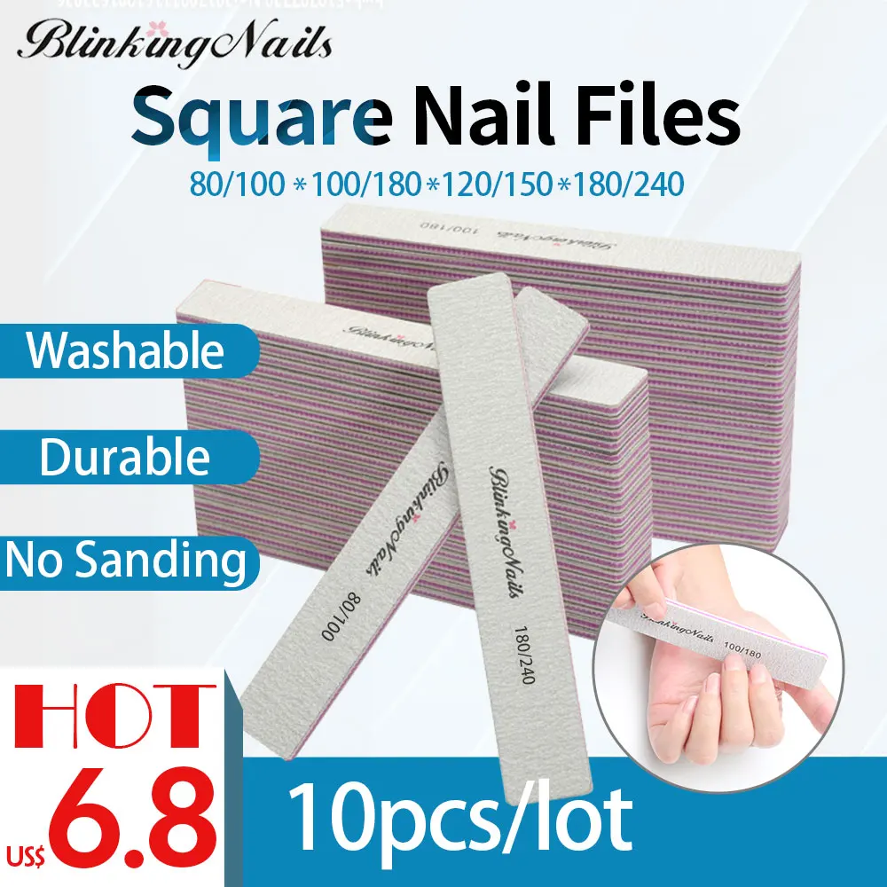 

BlinkingNails 80/100 Professional Nail File 120/180 10pcs Gel Nail File 180 240 Nail Files 100/180 for Pedicure Sanding 2-Side