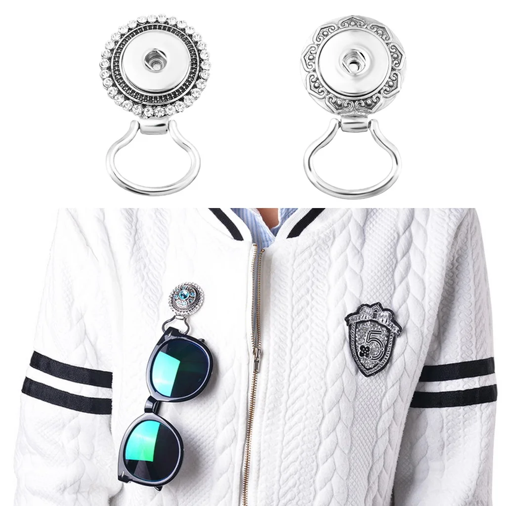 2pcs Silver Snap Button Magnetic Glasses Brooch Pins Holders Set