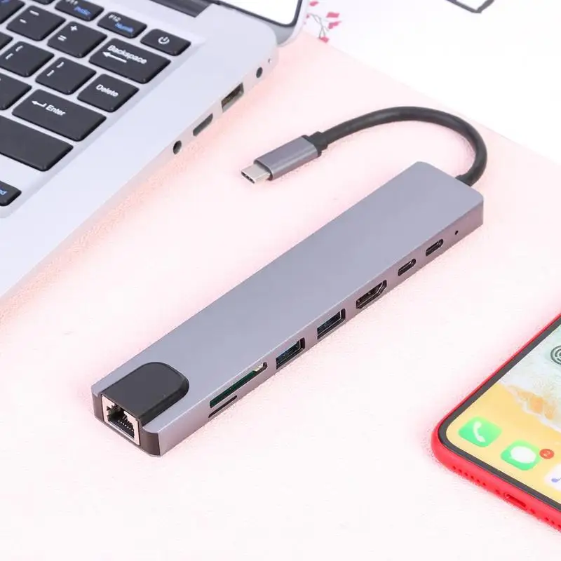 8 в 1 TYPE-C концентратор гигабитная LAN док-станция USB C адаптер для ноутбука