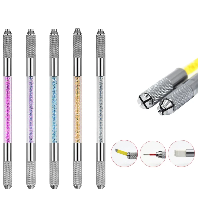 10/50pcs 3D Microblading Pen Double-headed Permanent Makeup Tattoo Manual Machine with Rhinestone Handle tool | Красота и здоровье
