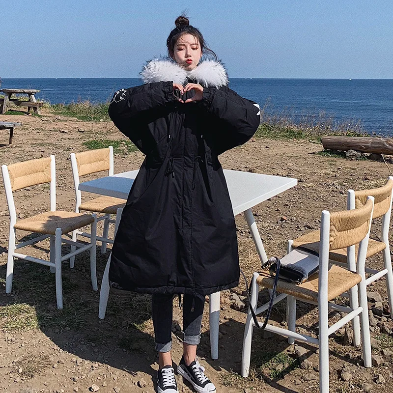 

Photo Shoot 2019 Winter New Style Cotton-padded Jacket Women's Korean-style Drawstring Waist Hugging Slimming Mid-length Cotton