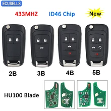 Chave de carro flip inteligente chip ID46 433MHz, chave dobrável com 2/3/4/5 botões para carros inteligentes, chip para Chevrolet Aveo Cruze Orlando HU100, lâmina sem cortes