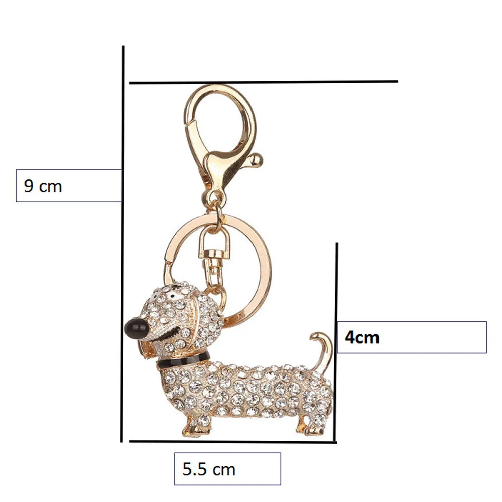 Rhinestone Crystal Keychain Girl Gift Animals Dachshund Keychain Women Pendant Keys Chain Trinkets for Bag Jewelry chaveiro