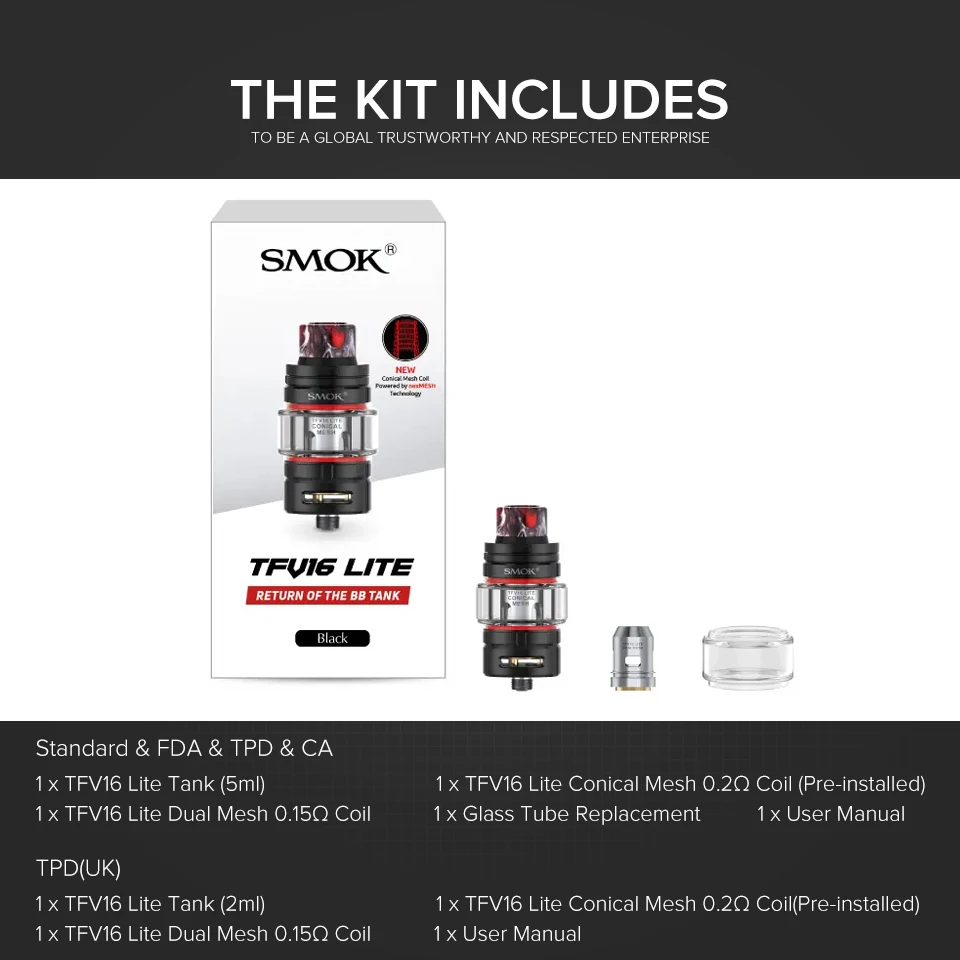 Smok TFV16 Lite бак с емкостью 5 мл 810 смолы капельного наконечника 0.15ohm двойной сетки катушки электронная сигарета Fit G-priv 3VS SMOK TFV16