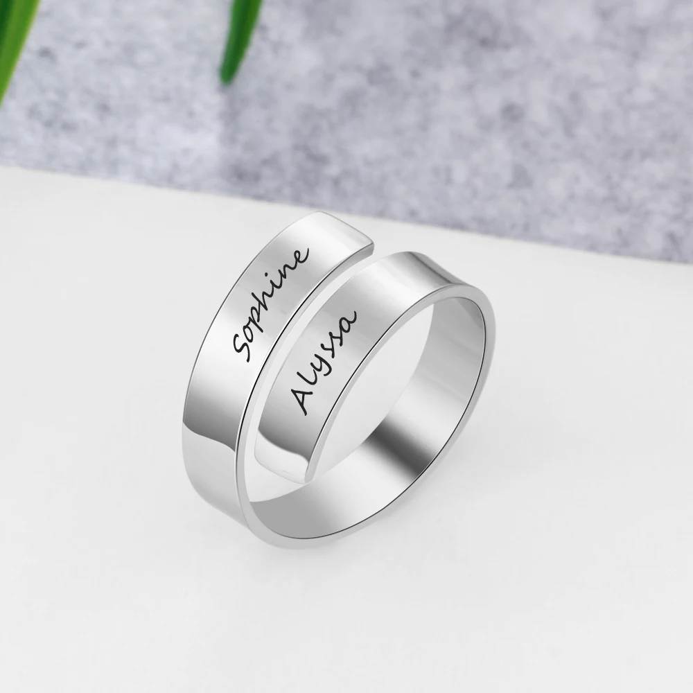 Fashion Personalized Ring Classic Stainless Steel Adjustable Jewelry Custom 2 Names Engraved Simple Promise Ring Gift for Women