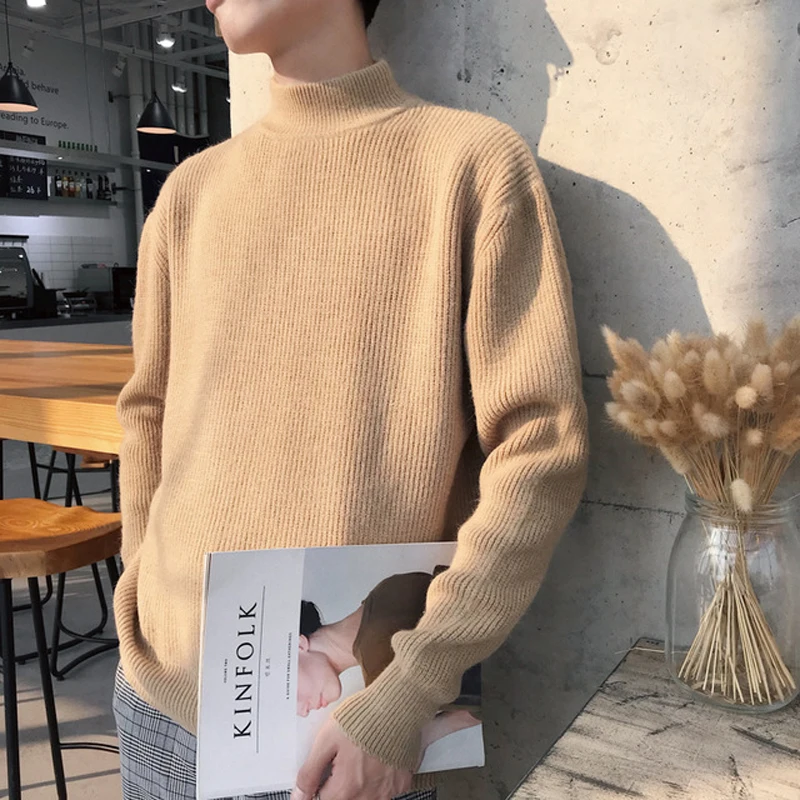 Christmas Sweater Men Winter Fashion High Quality Long Sleeve Jumper Pullover Warm Solid Knitted Cashmere Turtleneck Sweater Men