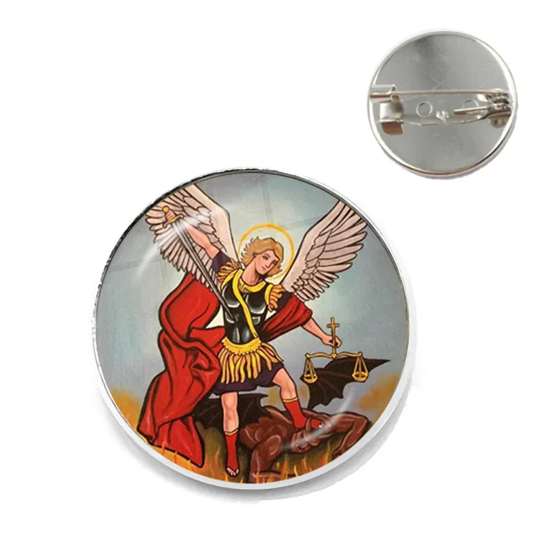 9 Стеклянная брошь из кабошона Archangel St. Майкл защитит меня, священный щит, защитный Шарм, русский орхокс воротник, булавки для Святого подарка - Окраска металла: 9