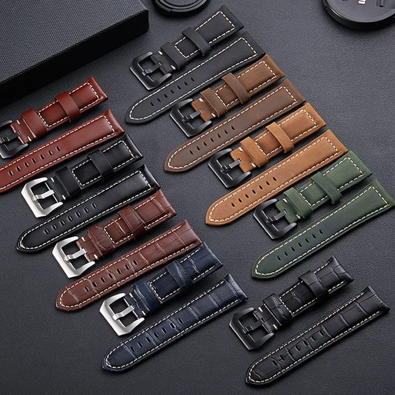New-Men-Watch-Accessories-Watch-Strap-Watchband-Vintage-Crazy-Horse-Leather-4-Color-Women-20mm-22mm(2)