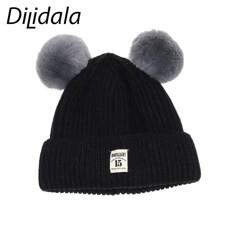 Dilidala/осенне-зимняя вязаная шапка, кашемировая детская шапка, Детская шерстяная шапка, модная однотонная теплая зимняя шапка для детей