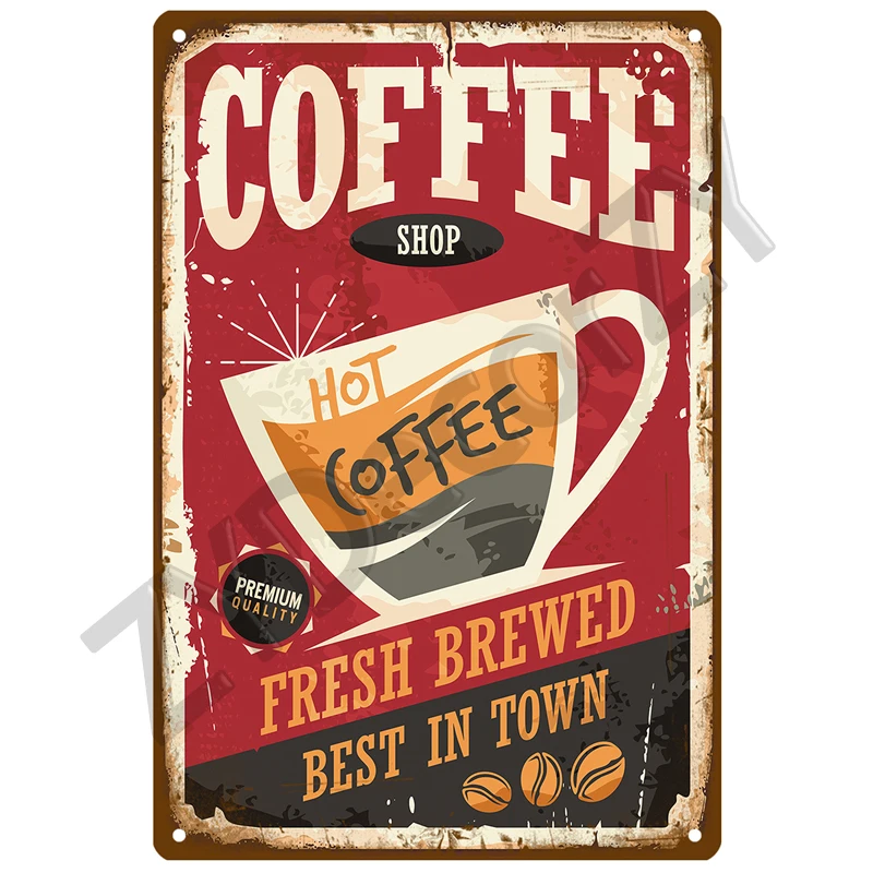Coffee Retro Tin Sign Poster Vintage Wall Poster Metal Sign Decorative Wall Plate Kitchen Plaque Metal Vintage Decor Accessories