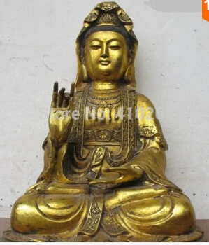 Статуя Будды Тибетский буддистский храм бронзовая позолота WAN Kwan-yin 17 дюймов |