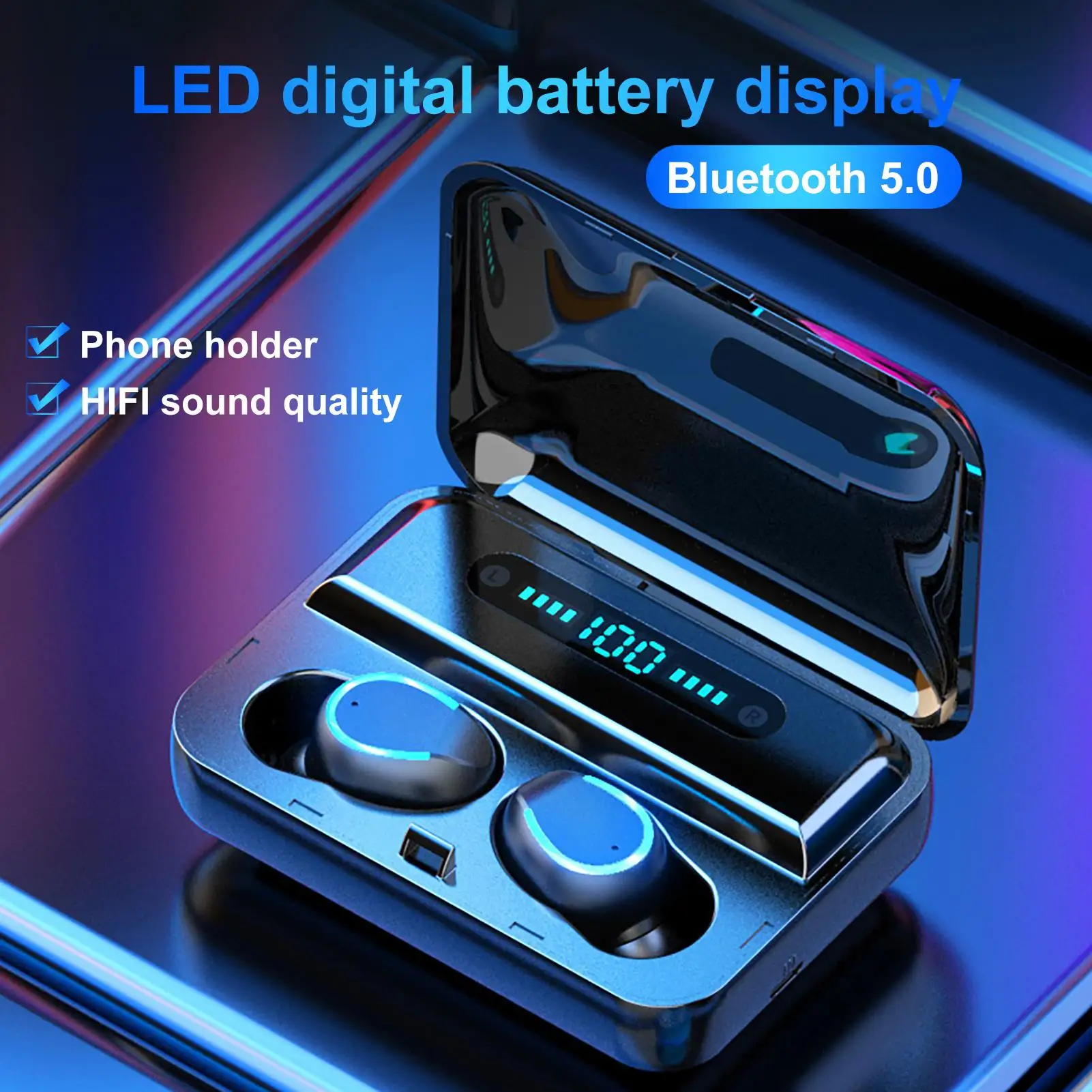 F9 5 2200mAh LED Bluetooth Wireless Headphones Earphones Earbuds TWS Touch Control Sport Headset Noise Cancel Waterproof