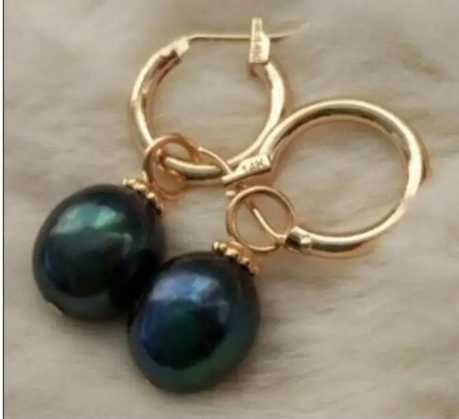 Идеальные 10-13 мм AAA серьги с черным южным морским жемчугом 14 k/20 золотых колец