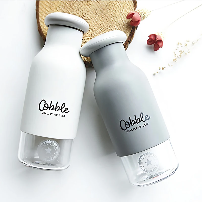 Clearance Sale Anti-scalding Kids Glass Bottle Retro Hiking Water Bottles Silicone Cover Transparent Milk Juice Drinking | Дом и сад
