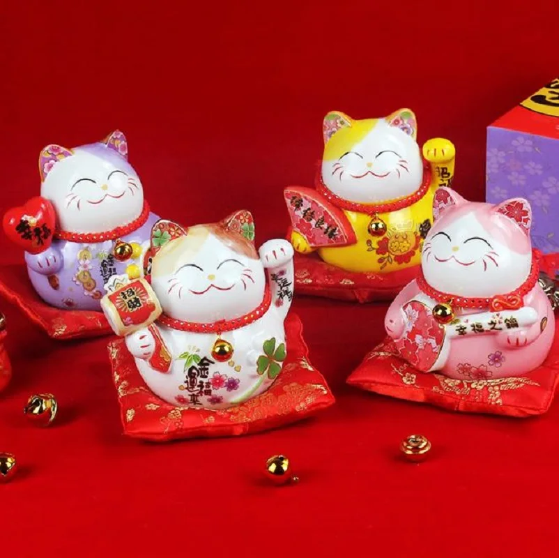 

Керамическая маленькая Копилка Lucky Cat с орнаментом, милое украшение, креативный подарок для открытия магазина