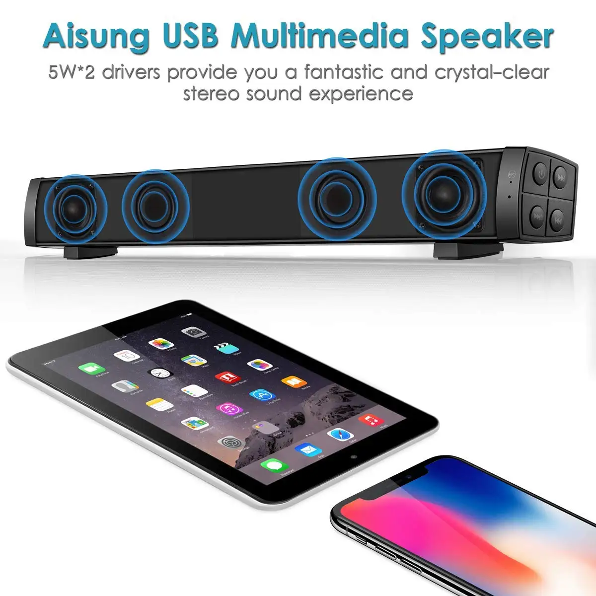 

L2040C Bluetooth 5.0 SoundBar for PC Sound bar 2.0 Channel Wired & Wireless Rechargeable TV Speakers 3D Stereo Built-in Mic