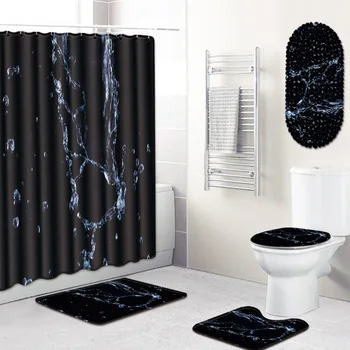 

Water Drop Bathroom Shower Curtain Bath Mat Toilet Cover Five-Piece Set