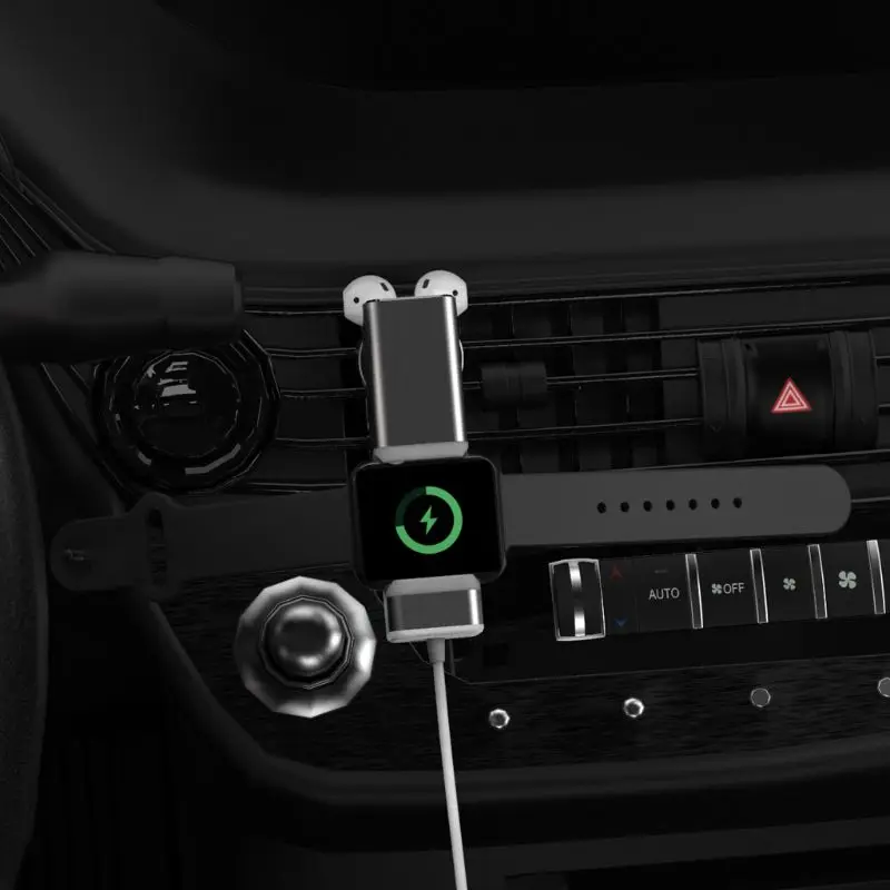 Алюминий 2in1 USB Зарядное устройство зарядный адаптер док-станция Подставка держатель для Airpods 1/2 для наручных часов Apple Watch серии 1/2/3/4 X6HA