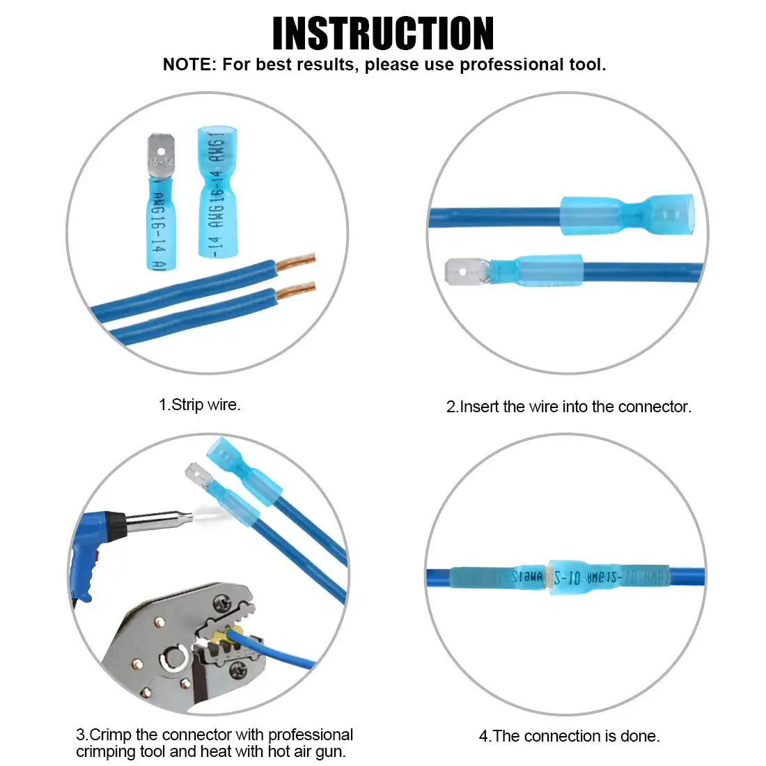50/100/200PCS M/Female Blue Spade Heat Electrical Shrink Quick DisconnectWireTerminals Connectors