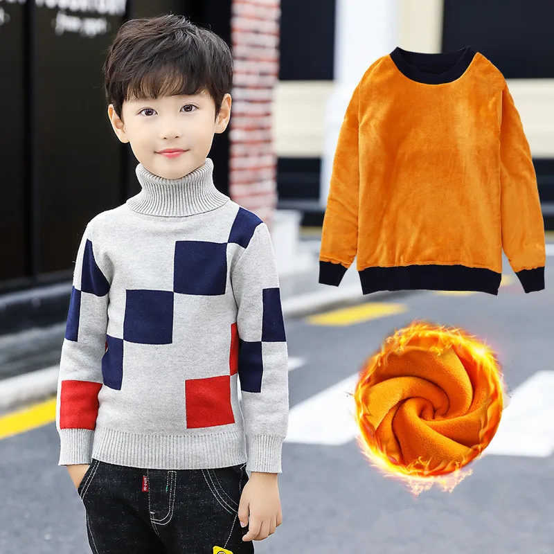 thick fleece inside Модный свитер для мальчиков, весенне-зимняя верхняя одежда для маленьких мальчиков, хлопковый свитер, Детский свитер, детский вязаный свитер, брендовые Топы - Цвет: thick fleece inside