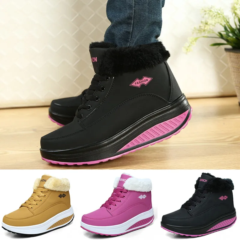 

Winter Chunky Sneakers Women Walking Shoes Plush Warm Lace-up Sneakers Casual Shoes