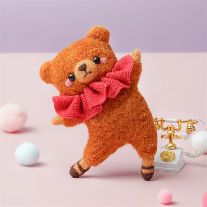 DIY Art Craft Ballet Brown Bear Wool Needle Felting Supplies Felt Animal Kit  - AliExpress