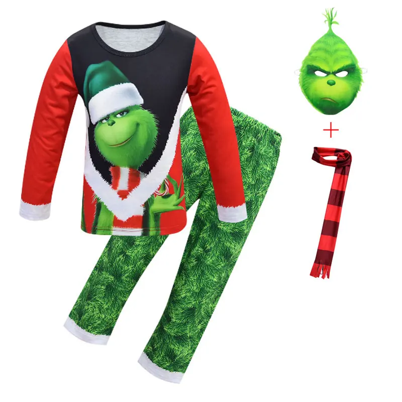 Рождественский пижамный комплект Grinch для мальчиков; Пижама для костюмированной вечеринки; Новинка; Рождественская Детская одежда для сна; комплект домашней одежды для костюмированной вечеринки; Рождественская детская одежда