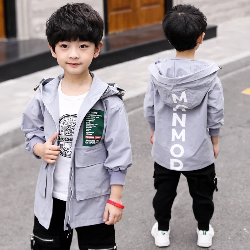 

New Child Coat 2019 Spring Autumn Children Outerwear Letter Printed Hooded Jacket for Boy Waterproof Windproof Boys Coat