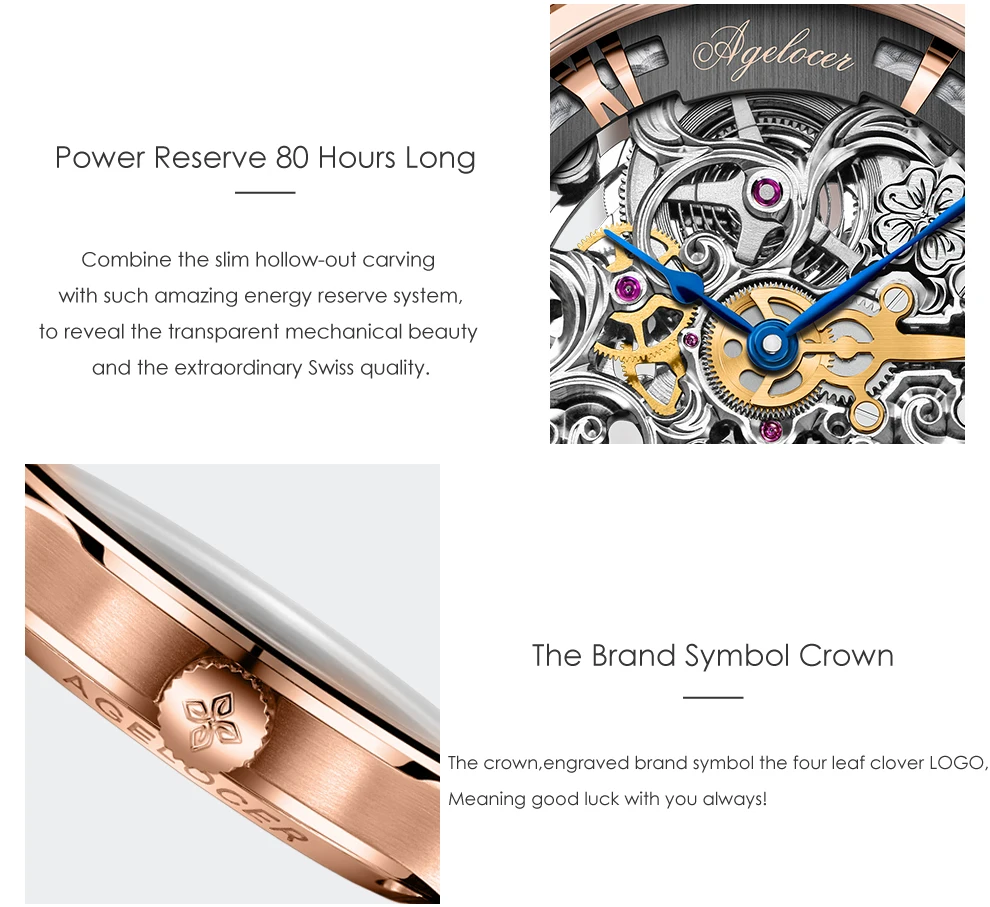 AGELOCER часы со скелетом, прозрачные часы с римским номером, мужские роскошные брендовые механические мужские часы 40 мм, часы в стиле стимпанк, наручные часы
