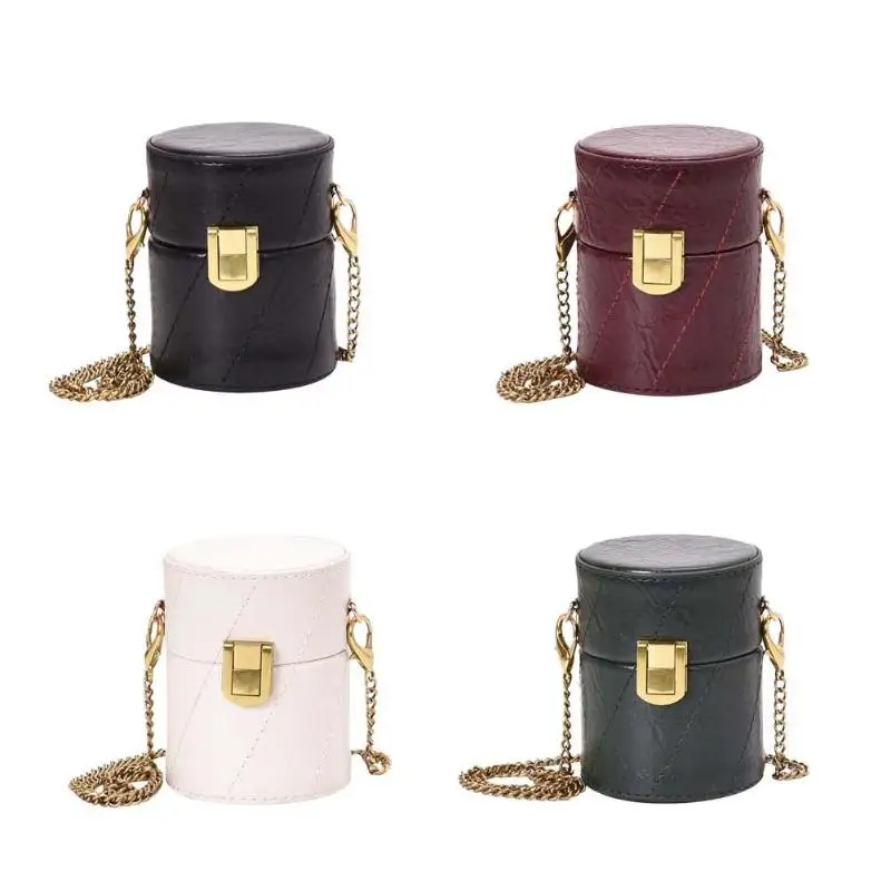 

New Fashion Handbag Classic Delicate Texture Leather Crossbody Handbag Women Girls Cylinder Mini Chain Shoulder Messenger Bag