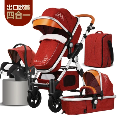 7,8 3 в 1 Роскошная детская коляска с высоким обзором, четыре колеса, складывающаяся система для путешествий с автомобильным сиденьем, люлька для сна, корзина - Цвет: Dark red
