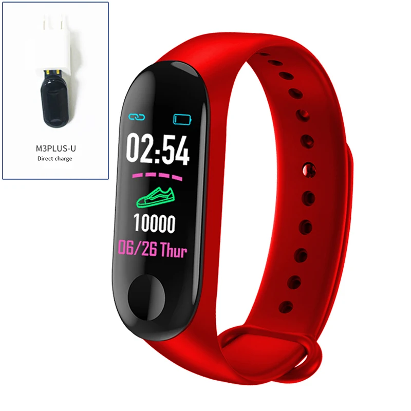 charge red 3 цвета, Bluetooth, шагомер для бега, фитнес-трекер, браслет, счетчик шагов, M3 Plus, фитнес-часы для измерения пульса и артериального давления - Цвет: charge red