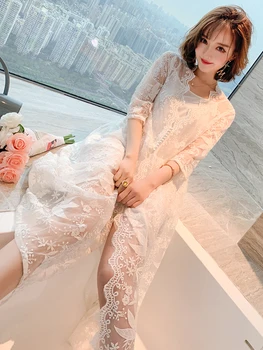 

Trendy Dungaree Dress + Embroidered Lace Mesh High Waist Split Expandable Dress Two-Piece Women's Fashion Summer New Style