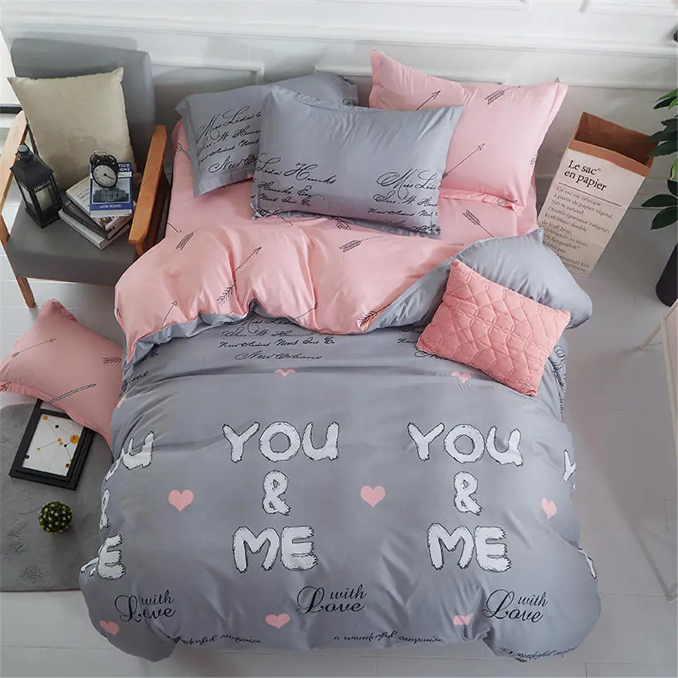 

Bed Plug Winter Two Bed Duvet Cover Bed Sheet Set Grey Quilt Cover Pink Bed Clothes Cartoon Cat Bedding Sets