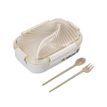 

750ml Lunch Box Bento Food Container Wheat Straw Microwave Compartment Lunchbox Q1FD
