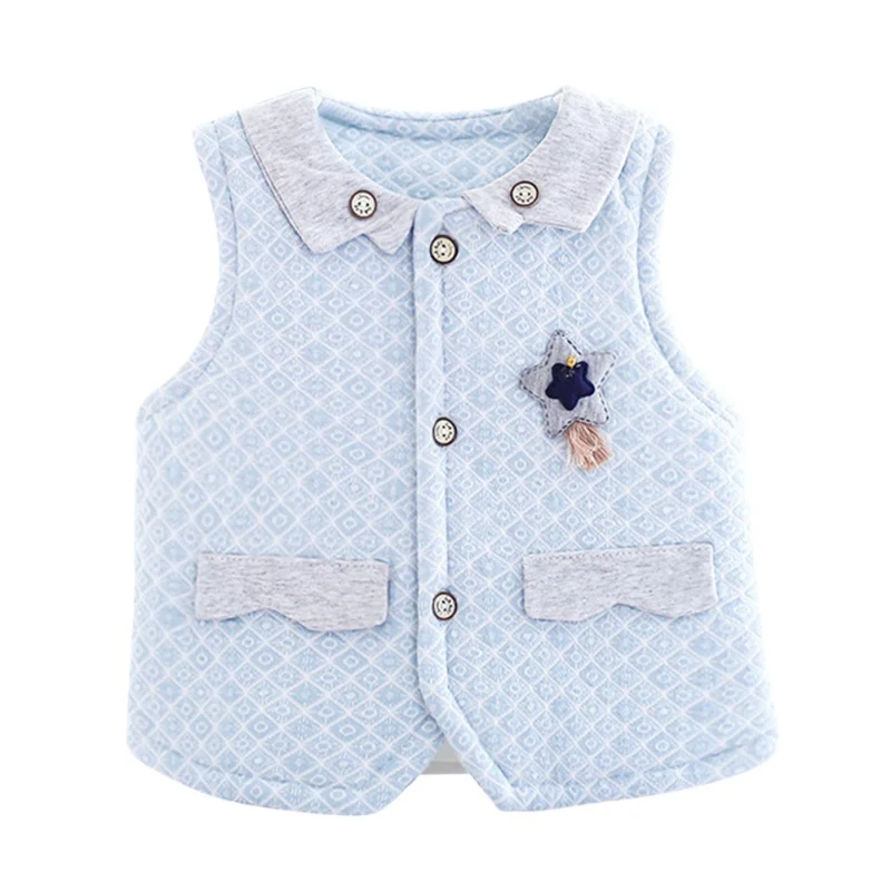 Детский жилет, жилеты для мальчиков и девочек, зимняя одежда для малышей, осенняя теплая верхняя одежда без рукавов с мультипликационным принтом - Цвет: blue 2
