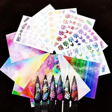 Листья, наклейки для ногтей, фольга, голографический цветной лист, тонкая Лазерная серебряная полоса, Переводные дизайны, водяные наклейки для ногтей, художественная наклейка s wrap