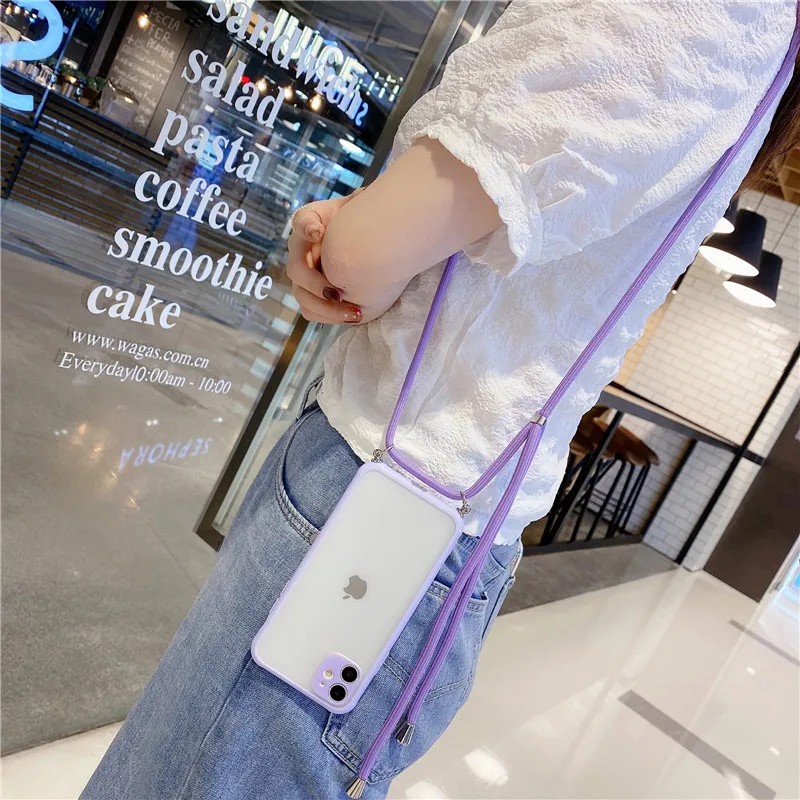 Neck Shoulder Strap phone case For iPhone 11 Pro Max 12 XS X XR 8 7 Plus SE 2020 Crossbody Lanyard Rope Transparent Soft Cover wallet phone case