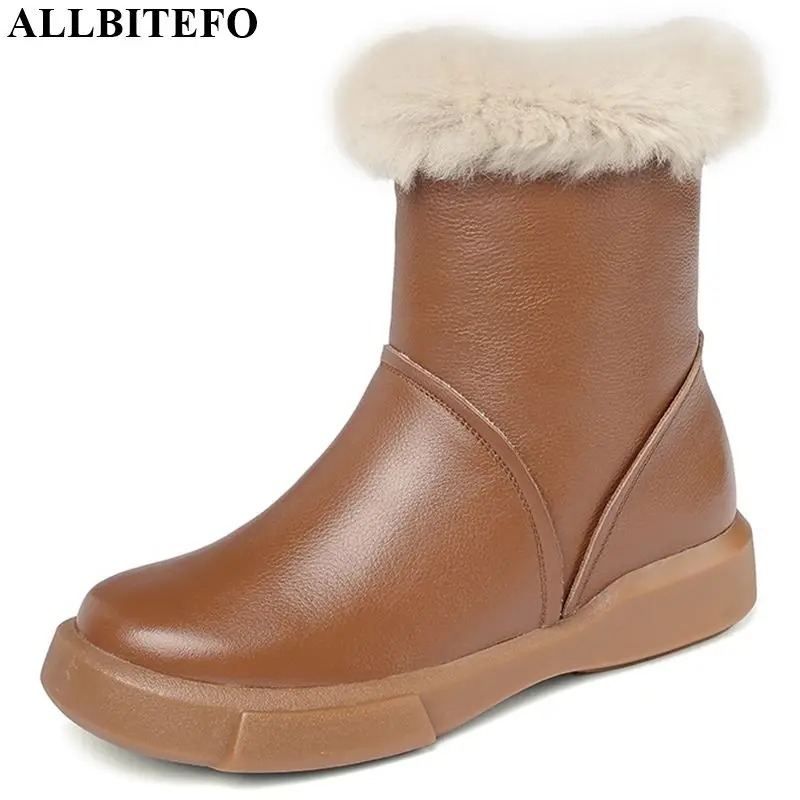 

ALLBITEFO High quality genuine leather women boots Autumn Winter simple style ankle boots Round toe winter warm snow boots