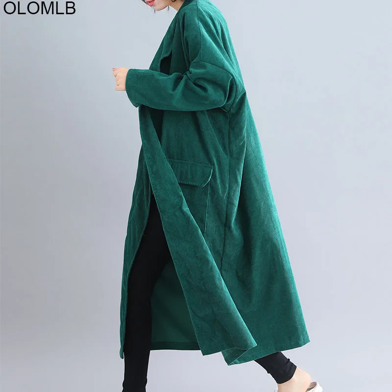 Длинное вельветовое пальто размера плюс 6XL новинка сезона осень-зима 2019 женские
