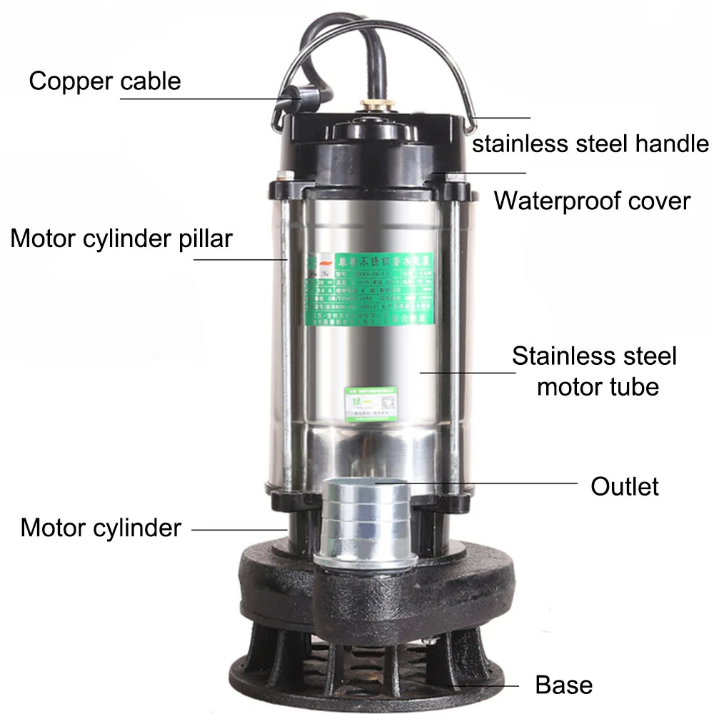 

Sewage Pump Submersible Stainless Steel Non-blocking Water Pump 220V Well Alternative Pumping Drainage Pump with EU adapter
