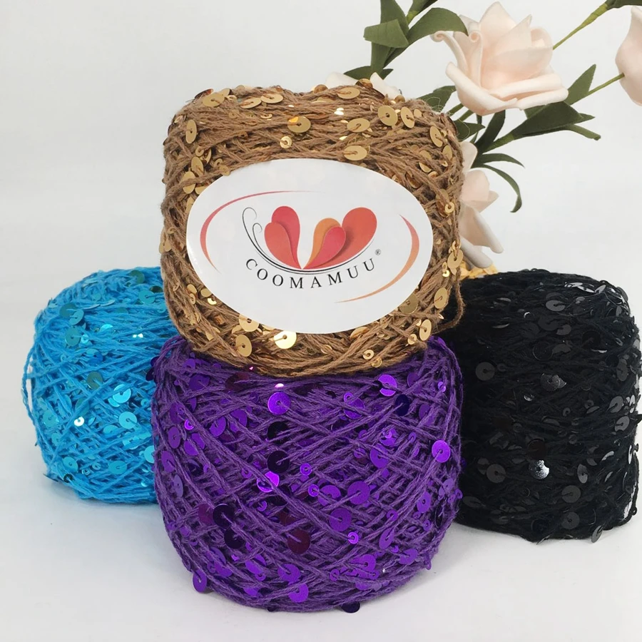 New 100% Cotton Knitting Yarn 50g/piece Пряжа Blingbling Sequins Yarn 6mm+3mm Laser Sequins DIY Garment Accessory 2
