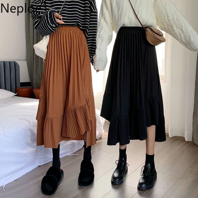 Neploe Irregualr женские юбки весна корейский стрейч талия плиссированная юбка Свободная Высокая талия до середины икры женские юбки 80557