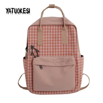 

YATUOKESI New Korean Plaid Harajuku Backpack Large Capacity Breathable Fashion Joker Casual Canvas Bag Travel Bag Mini Backpack