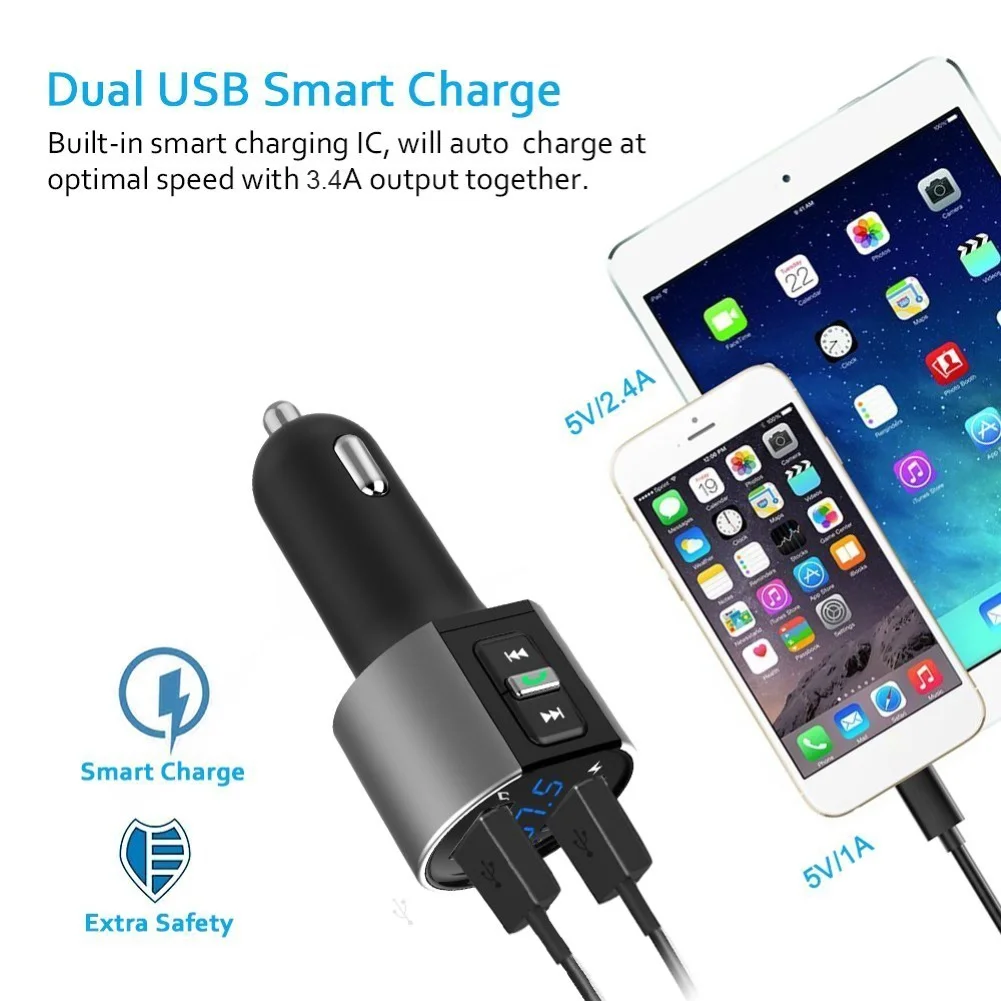 C26S автомобильный Смарт Bluetooth 4,2 Hands-free двойной USB порт 3.4A зарядное устройство музыкальный плеер автомобильные электрические аксессуары
