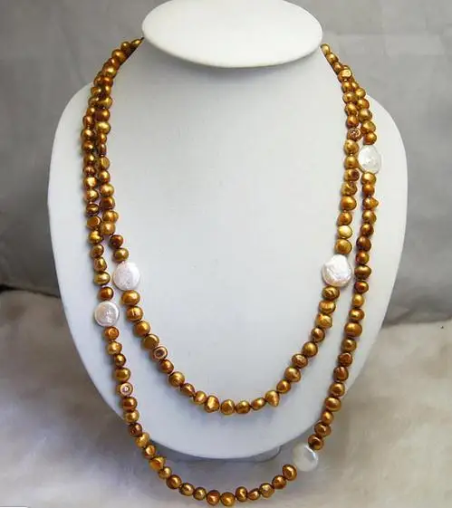 

Long Baroque Pearl Necklace 130cm Brown White Coin Genuine Freshwater Pearl Necklace Charming Women Gift Fine Jewelry