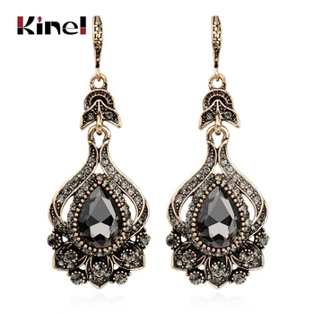 Kinel 2019 New Luxury Gray Crystal Bridal Earrings For Women Antique Gold Color Beach Party Drop Earrings Vintage Jewelry