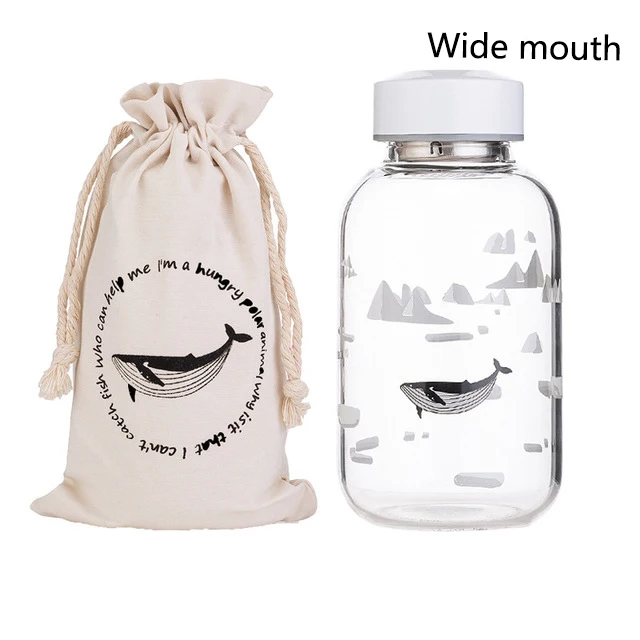 JY-500ML-W 1000 мл стеклянная бутылка для воды с океанским уплотнением и Китом с рукавом, портативные креативные спортивные бутылки, чайник для кемпинга, посуда для напитков - Цвет: JY-500ML-W