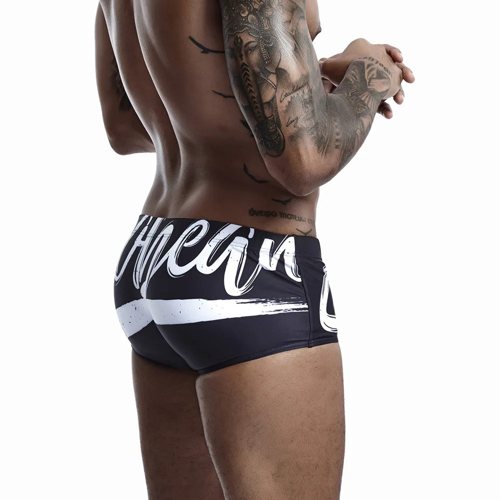 

2019 Bathing Suit Men Low Waist Mens Swim Trunks Swimsuit Gay Swimwear Pants Sexy Cola Colors Bottoms