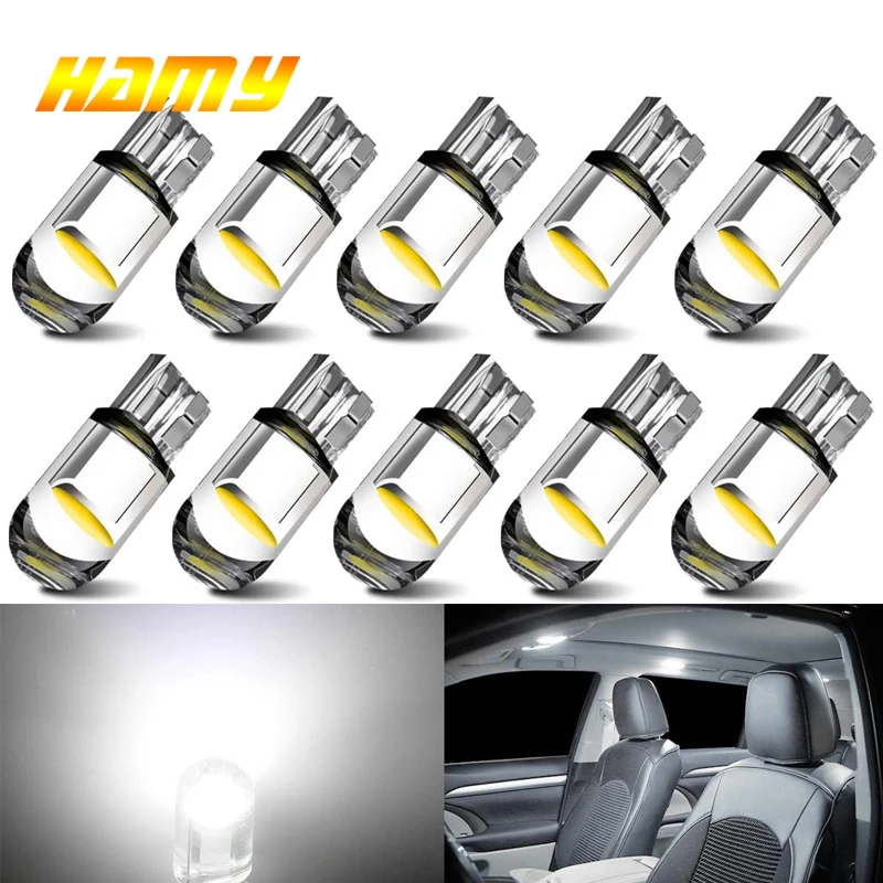 10 PCS Car LED COB Bulb T10 W5W Signal Light 12V 7500K White Auto Interior  Dome Reading License Plate Lamps Wedge Side Bulbs - AliExpress